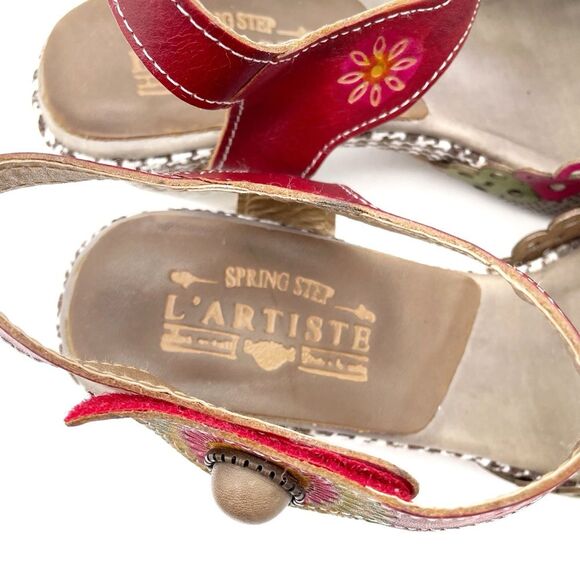 L’Artiste by Spring Step Jive Sandals Size 41 EU 9.5 US Red Floral Leather Heels - Picture 12 of 16
